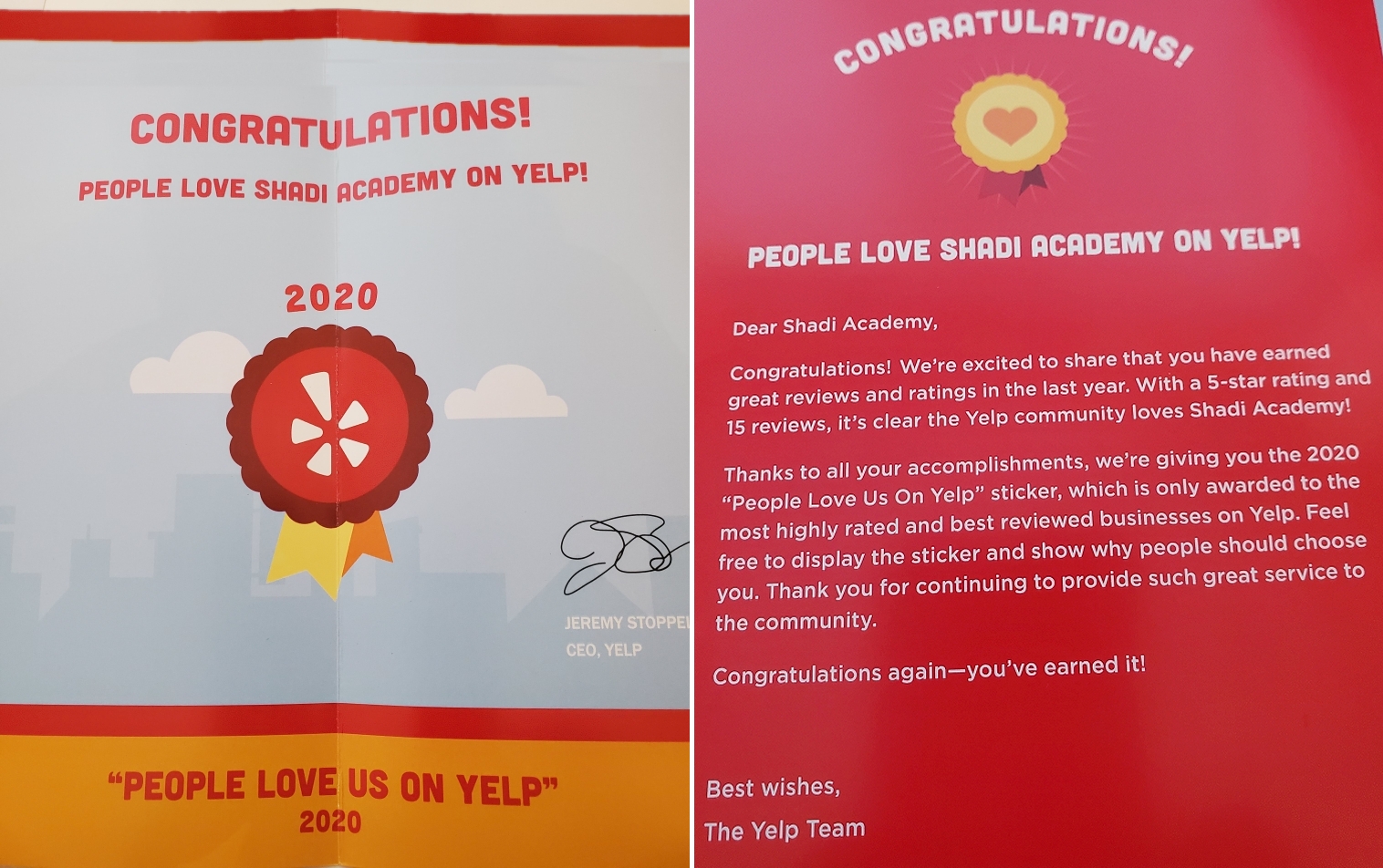 Yelp Letter